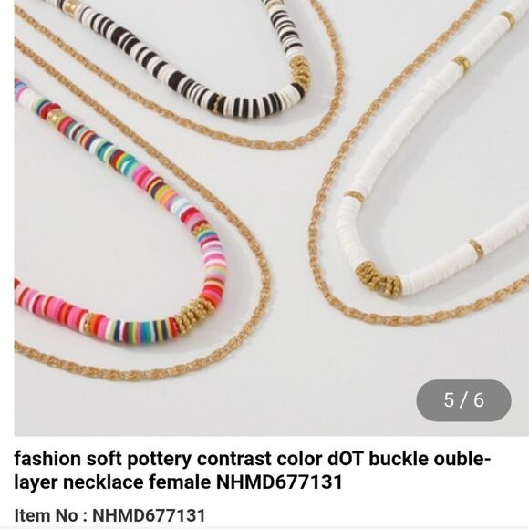 Faux Puka Bead Choker Necklace & Gold Tone Buckle Chain - Picture 5 of 7